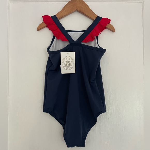 NWT TBBC long bay swimsuit girls. Nantucket navy and red. - Picture 3 of 3